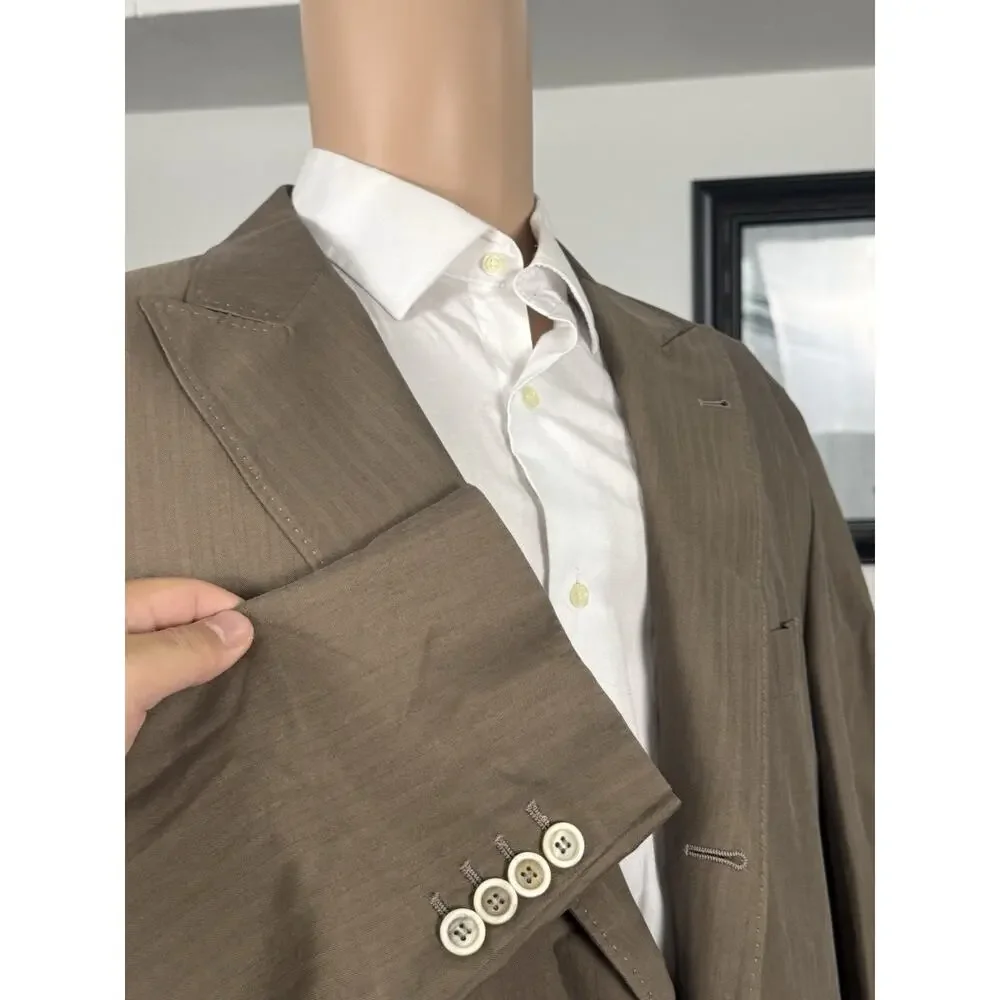 Brunello Cucinelli Brown Herringbone Peak Lapel Sportcoat Blazer Suit 56/46 US